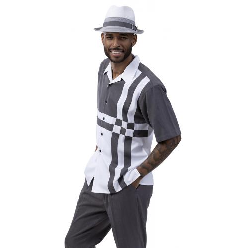 Montique Grey / White Sectional Design Short Sleeve Outfit 2078.